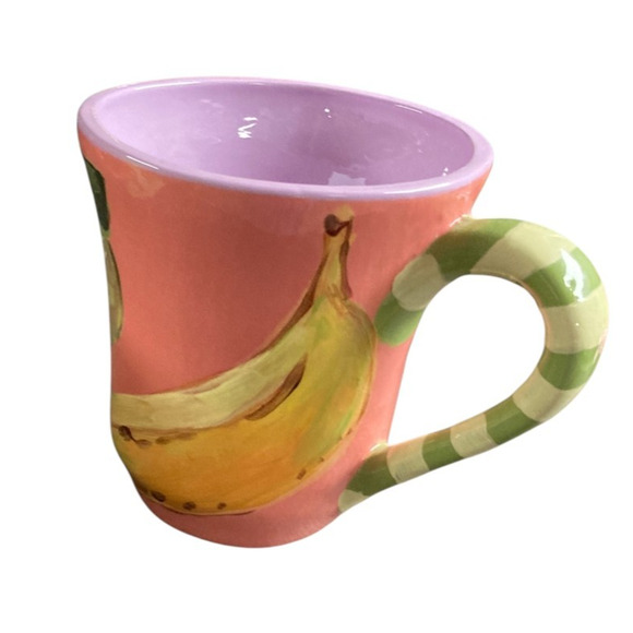 Droll Designs Banana Peach Plum Apple Mug Pottery Hand Painted Signed 2005 - Picture 2 of 4